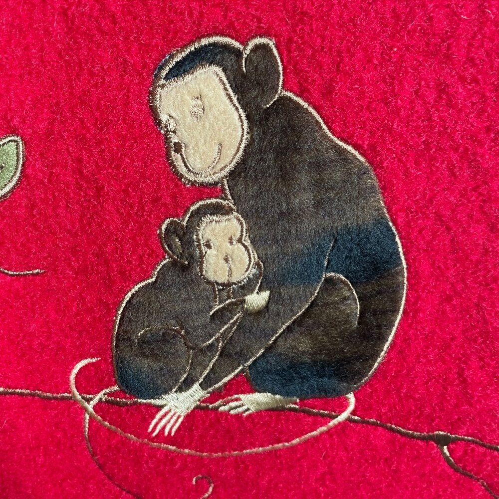 Lisa International 100% Boiled Wool Vest 1X Red Monkey Theme EUC - Picture 5 of 11